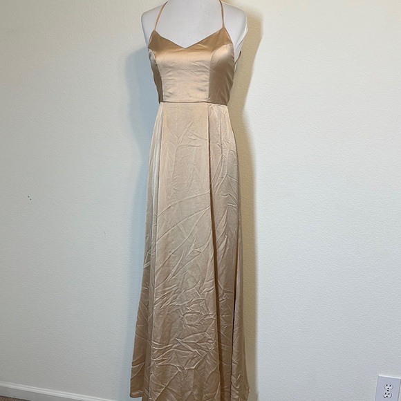 Show Me Your MuMu Gold Satin Dress - Picture 1 of 10
